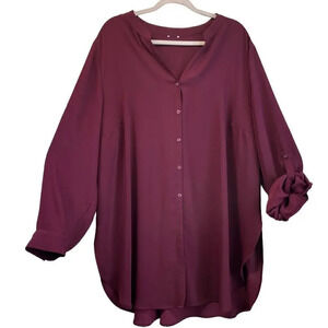 Chico's Womens Plus SizeRed Wine Office Wear Roll-up tab Sleeves